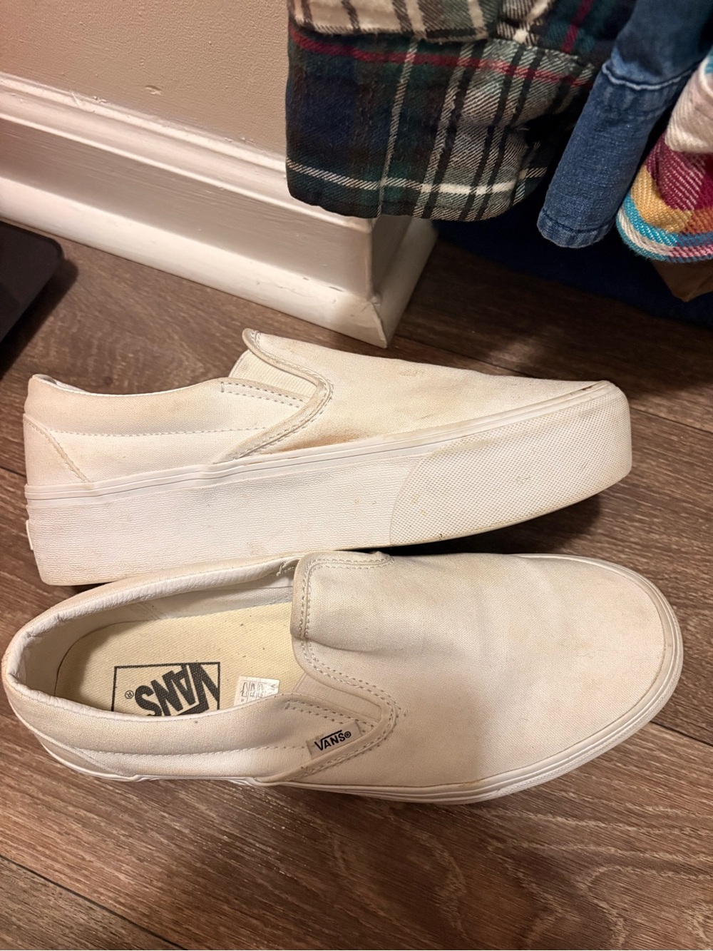 Vans White Canvas Platform Slip-On Sneakers